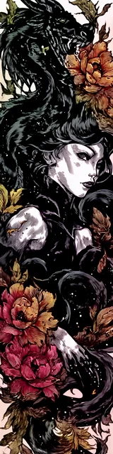 Free dragon bookmark featuring a woman with black dragon hair